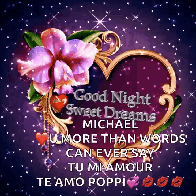 a good night sweet dreams michael card with flowers and a heart