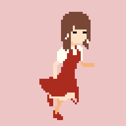 a pixel art drawing of a girl wearing a red dress