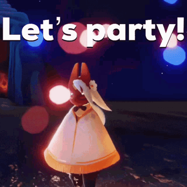 a video game character with the words let 's party