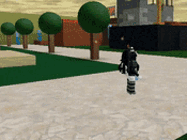 a person in a video game is walking down a sidewalk