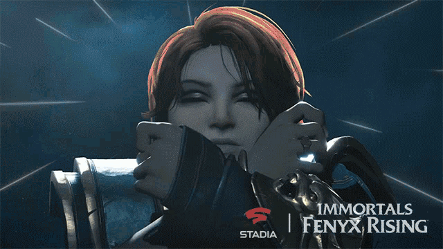 a poster for immortals fenyx rising with a statue of a bird