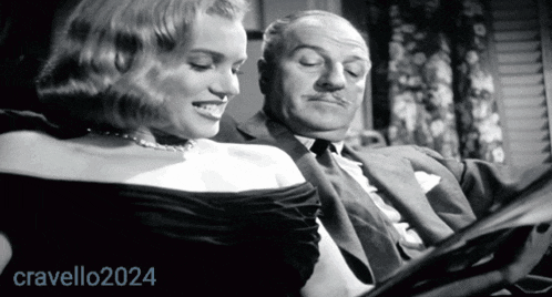 a black and white photo of a man and woman with the year 2024 on the bottom right