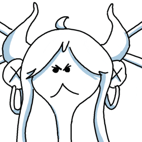 a drawing of a woman with horns covering her eyes with her hands