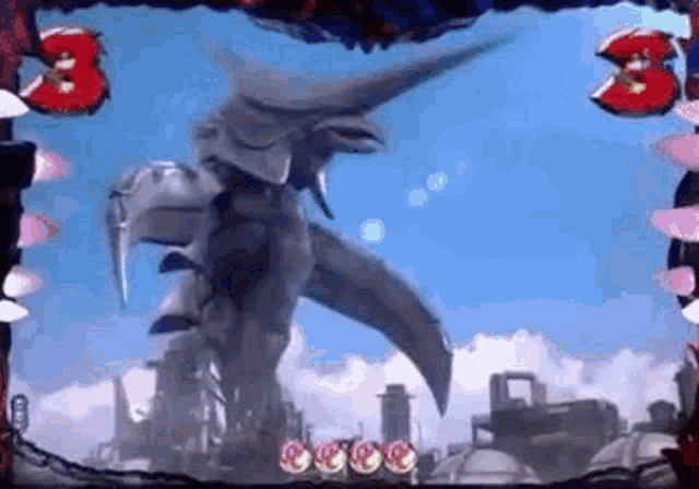 a video game screen with a monster and the number 3