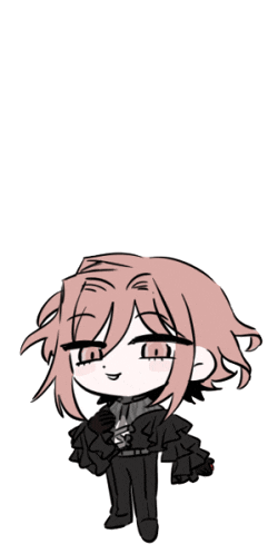 a drawing of a girl with pink hair wearing a black outfit