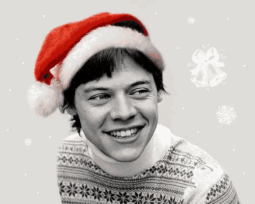 a young man wearing a santa hat and a sweater smiles
