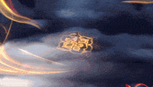 a painting of a person standing in the clouds with a symbol that says 23 on it