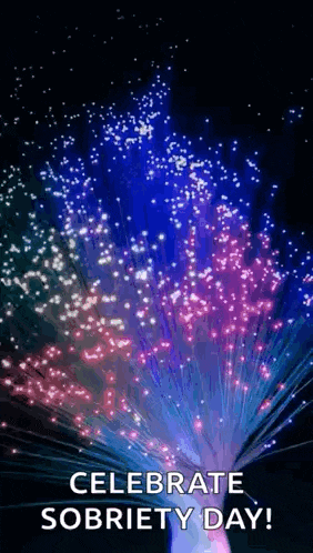 a fireworks display with the words `` celebrate sobriety day ! ''