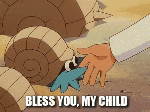 a cartoon character laying on the ground with the words bless you my child on the bottom