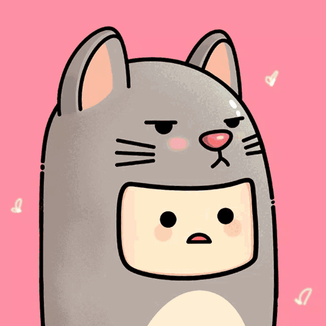 a cartoon drawing of a cat holding a heart with a sad look on its face