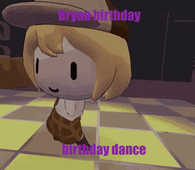 a cartoon character is dancing with the words bryan birthday birthday dance below him