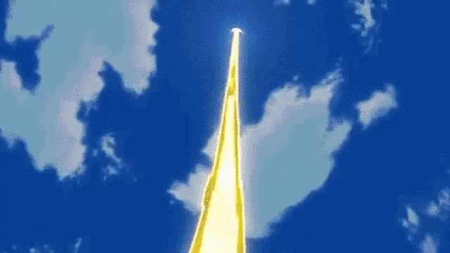 a cartoon character is flying through the air with a rainbow of flames .