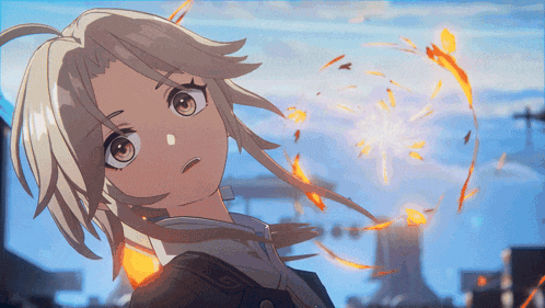 a cartoon character with a circle of fire in the background