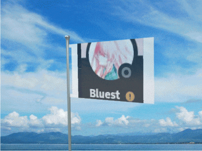 a flag with a picture of a girl and the word bluest
