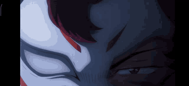 a close up of a person 's face with a white mask