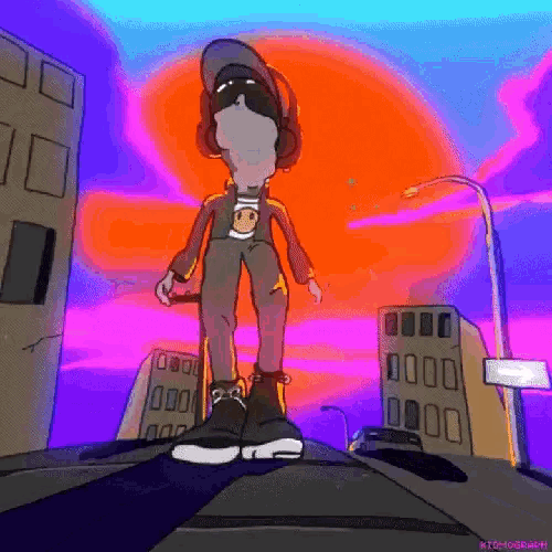 a cartoon of a man standing on top of a city street