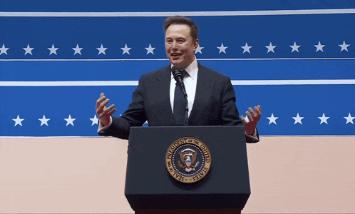 a man in a suit stands at a podium with the seal of the president of the united states on it