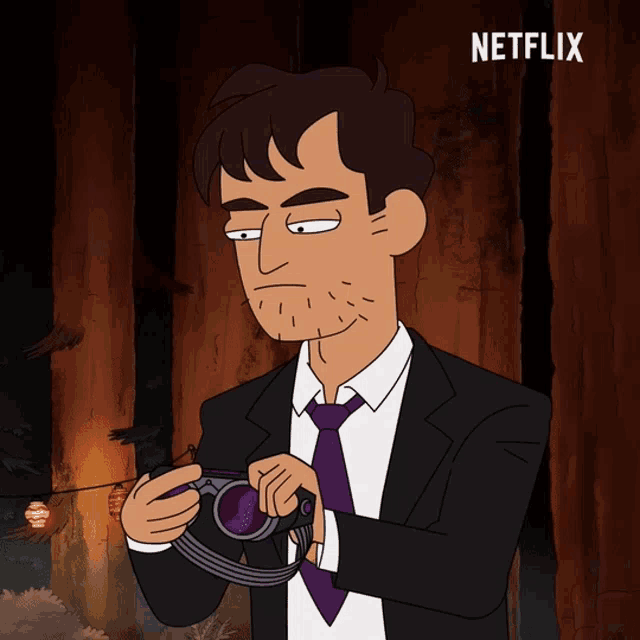 a cartoon of a man in a suit and tie with a netflix logo on the bottom