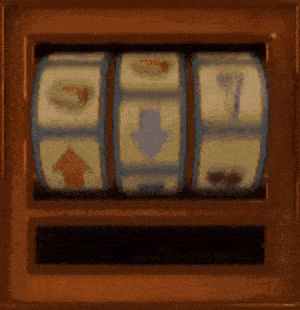 a slot machine with a blue arrow on it