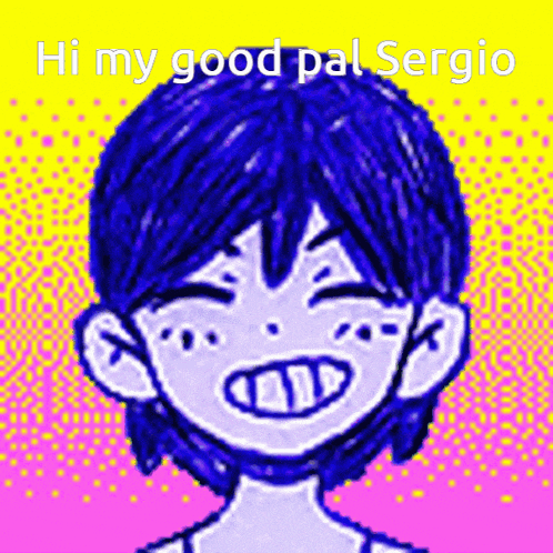 a pixel art drawing of a person with the words hi my good pal sergio