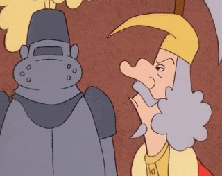 a cartoon drawing of a knight and a king with a beard