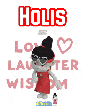 a poster that says holis love laughter wisdom with a girl in a red dress