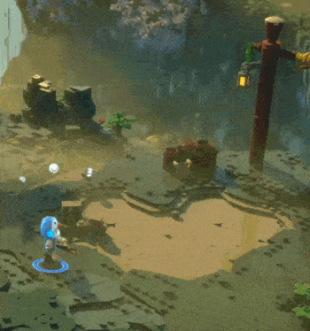 a video game is being played with lots of lego pieces floating in the air