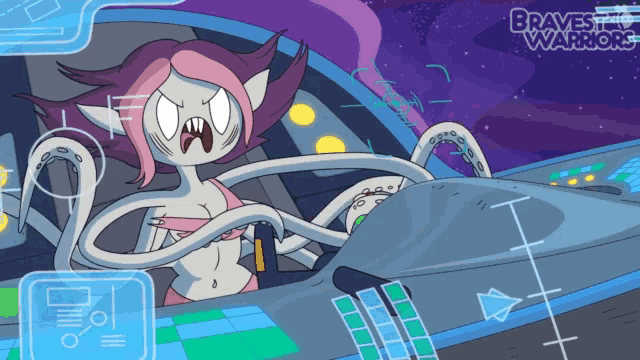 a cartoon character from bravest warriors is sitting in a spaceship