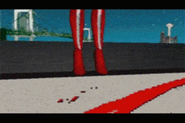 a pixel art of a woman 's legs in red boots