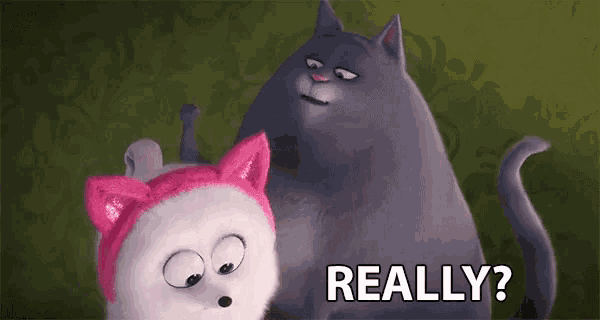 two cartoon cats are standing next to each other and one of them is wearing a pink headband and says really