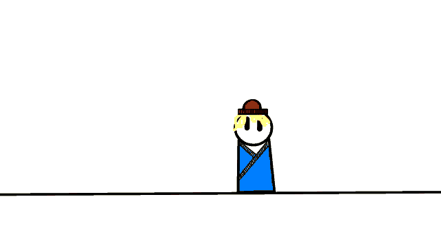 a cartoon drawing of a person with a red hat on