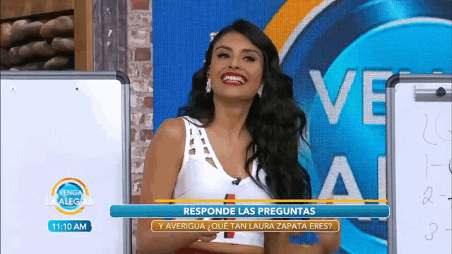 a woman is on a tv show called la alegria