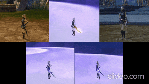 a video of a woman holding a sword with clideo.com at the bottom of the screen
