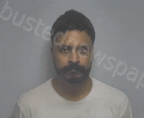 a man with a beard and mustache is standing in front of a wall .