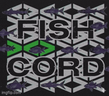 the word fish cord is surrounded by purple fish