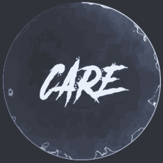 a circle with the word care in white on a black background