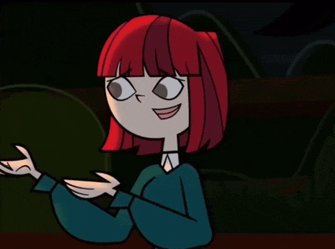 a cartoon girl with red hair is smiling and holding her arms up