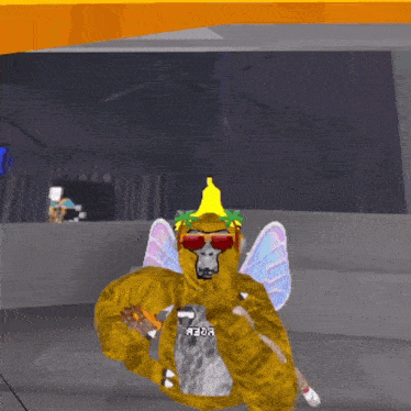a cartoon character wearing a yellow hat and sunglasses has the word reda on his shirt
