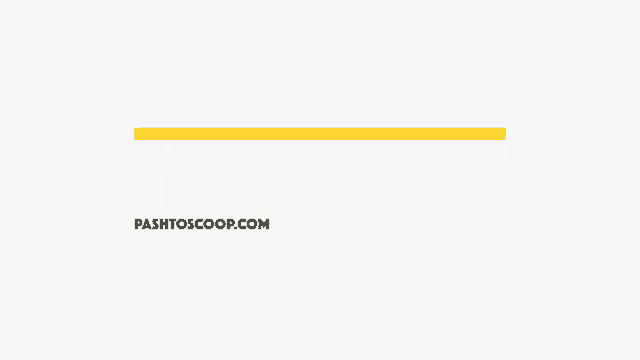 a black rectangle with a yellow stripe and the website pashtoscoop.com