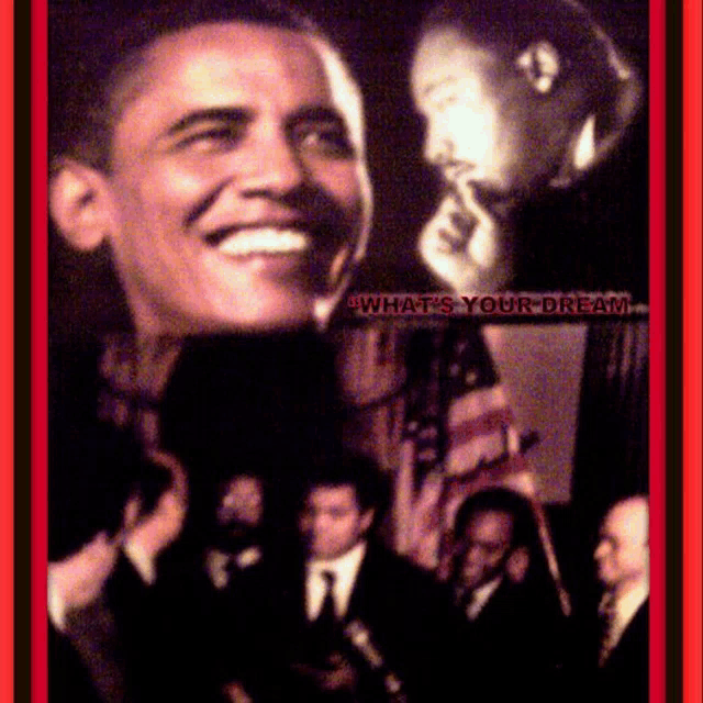 a black and white photo of barack obama with the words what 's your dream