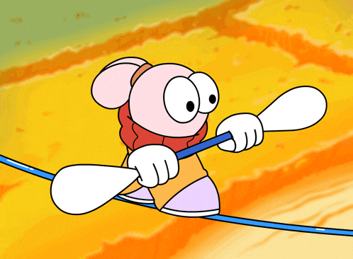a cartoon drawing of a person holding a paddle