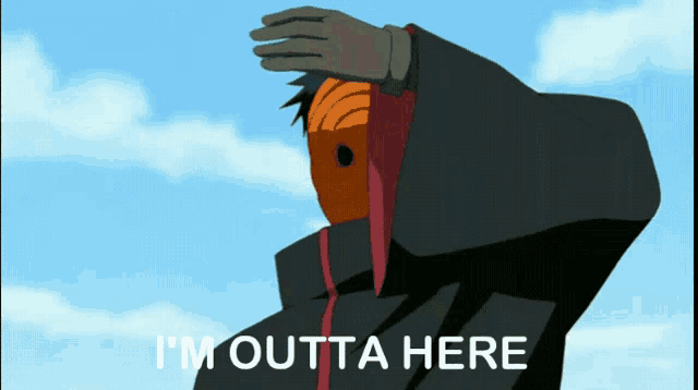 a cartoon character with the words i 'm outta here