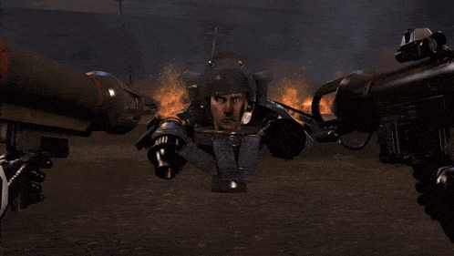 a computer generated image of a person being thrown in the air by a fire