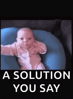 a baby is laying on a blue pillow with the words a solution you say above it