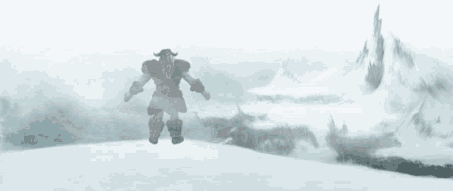 a man in a helmet and boots is jumping in the air in the snow