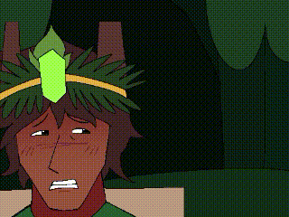 a pixel art drawing of a man wearing a green crown