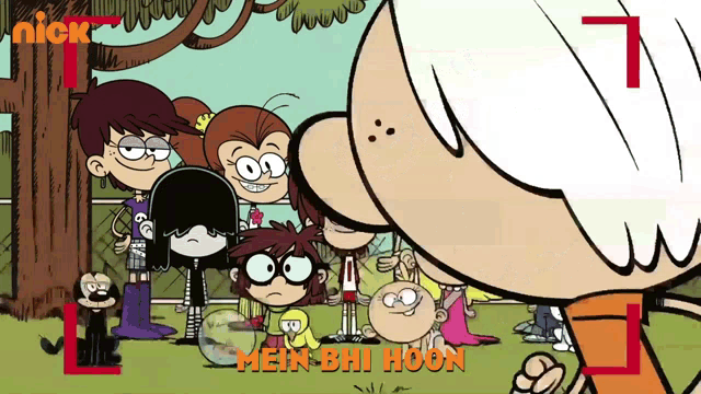 a cartoon of the loud house with the words mein bhi hoon