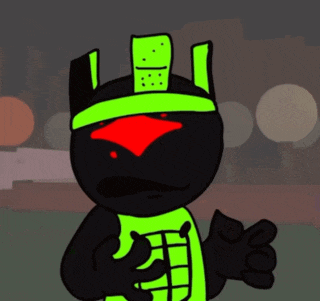 two cartoon characters are standing next to each other and one is wearing a green bunny outfit