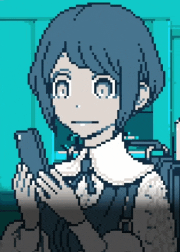 a pixel art of a girl holding a gun