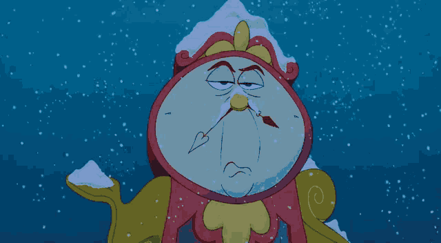 a cartoon of a clock with a heart in his mouth